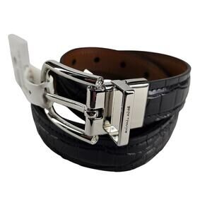 MICHAEL KORS WOMEN'S BLACK / BROWN REVERSIBLE CROC LEATHER BELT SIZE MEDIUM